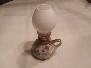 Vintage Lefton Rose Chintz 686r Miniature Oil Lamp Hand Painted