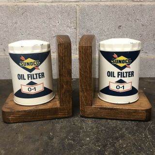 Vintage Sunoco Oil Filter Bookends Gas Oil Advertising