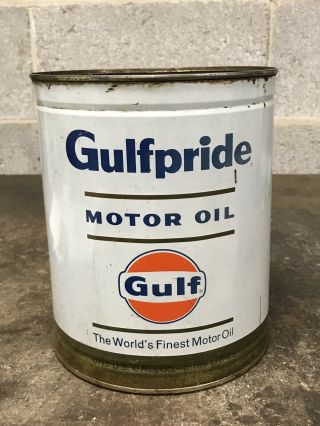Vintage Gulfpride Gulf 1 Gallon Motor Oil Can Gas Oil Station Empty