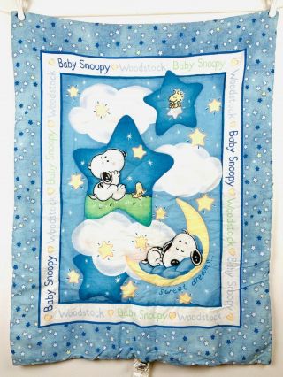 Vintage Baby Snoopy Woodstock Comforter Blanket Quilt Stars Moon Sweet Dreams