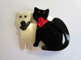 Vintage Signed Lea Stein,  Paris Cats Brooch,  Pin