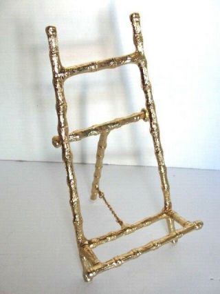 Vtg Gold Gilt Faux Bamboo Metal Picture Easel 8 " H X 4 1/8 " A X 1 1/4 " D Area