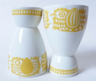 Arabia Finland Double Egg Cups Chicken Hen Yellow Pair 2 Vintage Mcm