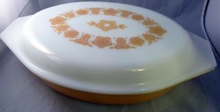 Vintage Pyrex Butterfly Gold Divided 1 Qt Casserole Dish Lid 063 White