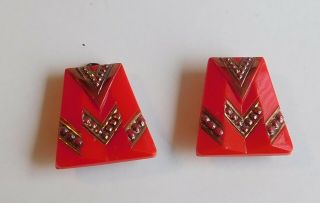 Vintage Set Red Czech Glass Gold Egyptian Design Brooches Pins Or Pendants