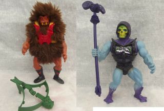 Vintage He - Man Motu Grizzlor Figure W/crossbow & Battle Armor Skeletor W/staff