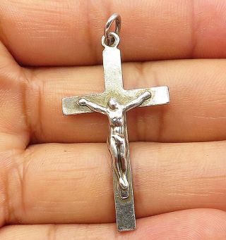 925 Sterling Silver - Vintage Crucifix Religious Cross Drop Pendant - P6962