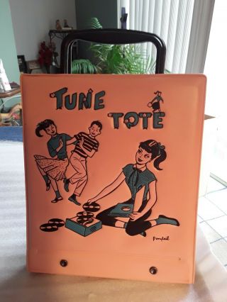 Vtg 1950s Ponytail Tune Tote Case 45 Rpm Vinyl Record Holder - Pink W/org.  Index