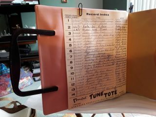 Vtg 1950s Ponytail TUNE TOTE Case 45 RPM Vinyl Record HOLDER - Pink w/Org.  Index 4