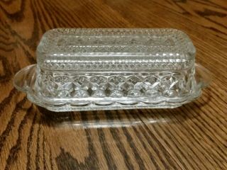 Vintage Crystal Butter Dish With Lid Diamond Cut Clear Glass Covered