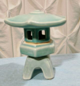 Vintage Turquoise Blue Ceramic Mini Japanese Lantern Toro Figurine Candle Holder