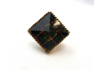 Betsey Johnson Vintage Green Plaid Lucite Block Pyramid Spike Gold Ring 2