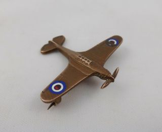Vintage Ww2 Raf Hurricane Fighter Aircraft Brass Metal Sweetheart Badge / Brooch