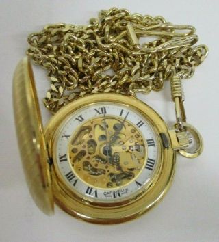 Vintage Bulova Caravelle Swiss Made Pocket Watch W/ Chain Open Escapement