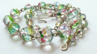 Czech Vintage Art Deco Iris Rainbow Faceted Glass Bead Necklace Rolled Gold Wire 4