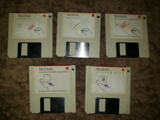 1984 Apple Macintosh System Disk,  Macwrite,  Macpaint & Guided Tours Floppy Disks