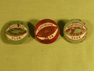 3 Vintage Enamel Badges.  Holywell Town F.  C.  Supporters Club Football Badges