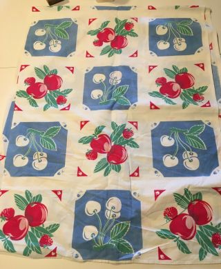 Vintage Blue,  Pink,  White & Green Cherry Fruit Print Tablecloth