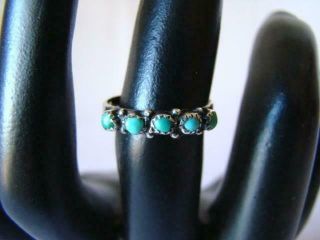 Vintage Native American Indian Sterling Silver & Turquoise Bead Ring,  Size 5