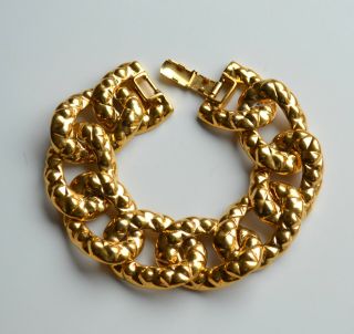 Vintage Signed Coro Chunky Statement Curbed Chain Bracelet Goldtone Metal