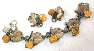 Vintage Signed Judy - Lee Autumn Leaf Bracelet & Earrings Set J8494