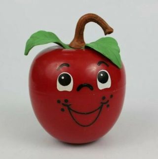 Vtg 1972 Fisher Price Happy Apple Roly Poly Chime Toy Long Stem Apple 6.  5 "