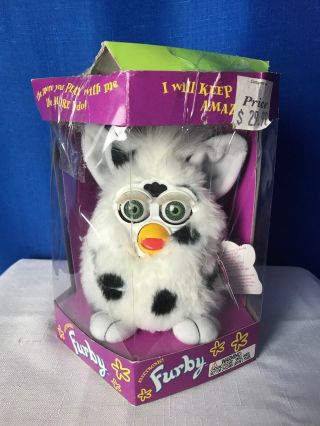 Vtg Furby 1998 Tiger 70 - 800 White Black Spots Green Eyes Nib Toy Gift