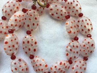 Vintage Red White Stretched Cane Matched Millefiori Glass Bead Necklace