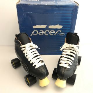 Vintage Pacer Formula Speed Quadcruiser Roller Skates Size 7 Black Sonic Wheels
