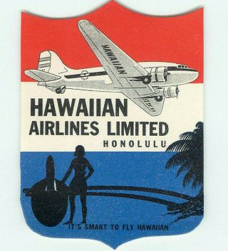 Hawaii Hawaiian Airlines Limited Dc - 3 Vintage Aviation Luggage Label