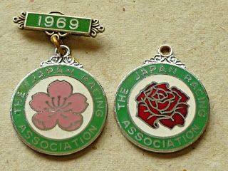 Two Vintage Horse Racing Badges The Japan Racing Association 1969