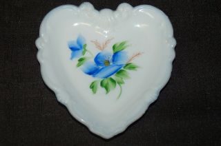 Vintage Hand Painted Heart Shaped Milk Glass Dish 4 1/2 " X 4 3/4 "