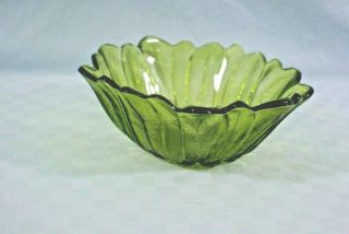 Vtg Green Glass Sunflower Dish Bowl - 7 Inches