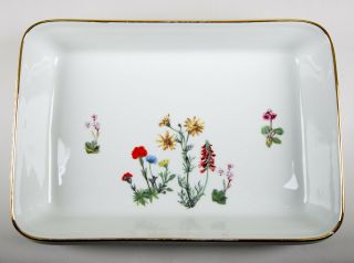 Louis Lourioux France Wild Flower Rectangular Baker 14 " Vintage Porcelain