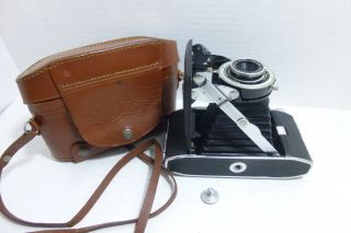 Vintage Kodak Tourist Folding Bellows Camera W/ Field Case Anaston Len Shutter