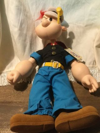 Vintage Popeye The Sailor Man Vinyl Doll Presents P4050 1985 W/ Metal Stand 17 "