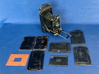 Icarette Folding Camera W/zeiss Ikon Compur Dominar 1:4.  5 Lens,  Film Backs