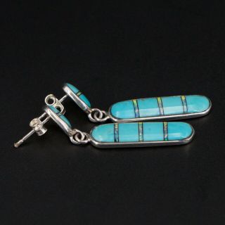 VTG Sterling Silver - NAVAJO Turquoise Opal Inlay Dangle Post Earrings - 4.  5g 3