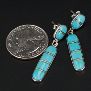 VTG Sterling Silver - NAVAJO Turquoise Opal Inlay Dangle Post Earrings - 4.  5g 4