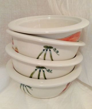 Hartstone Usa Pottery 4 Soup Cereal Bowls Farmers Market Pattern Stamped Vintage