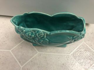 Vintage McCoy Pottery HEART Planter Vase With Roses Circa 1940 ' s Blue Turquoise 3