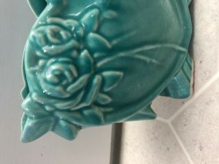 Vintage McCoy Pottery HEART Planter Vase With Roses Circa 1940 ' s Blue Turquoise 4