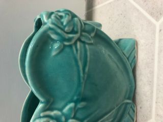 Vintage McCoy Pottery HEART Planter Vase With Roses Circa 1940 ' s Blue Turquoise 5