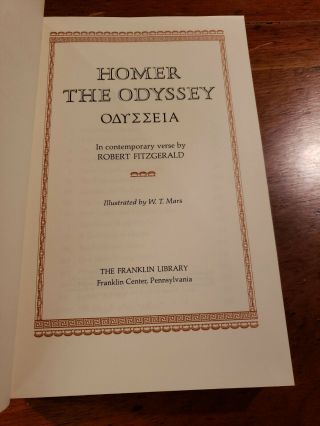 The Franklin Library HOMER : THE ODYSSEY Robert Fitzgerald / Mars 1979 HC 8