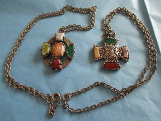 Vintage Jacodite Agate Celtic Cross Pendant & Chain,  Another Similar Pendant