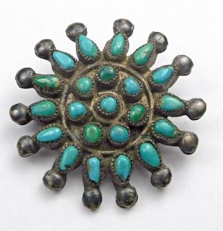 Vintage Native American.  900 Silver/ Multi Petite Point Turquoise Flower Pin