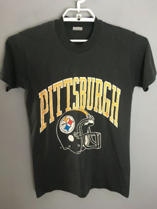 Vintage Pittsburgh Steelers T Shirt Short Sleeve Black Stedman 50 Medium M