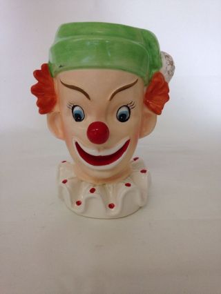 Vintage Napco Ware Made In Japan Clown Head Vase,  Orange,  Green