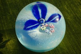 A Vintage Caithness Millifiori Flower Paperweight,  In Blue