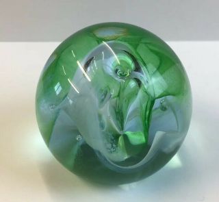 Vintage Caithness “mooncrystal” Glass Paperweight Green 5.  2cm In Height